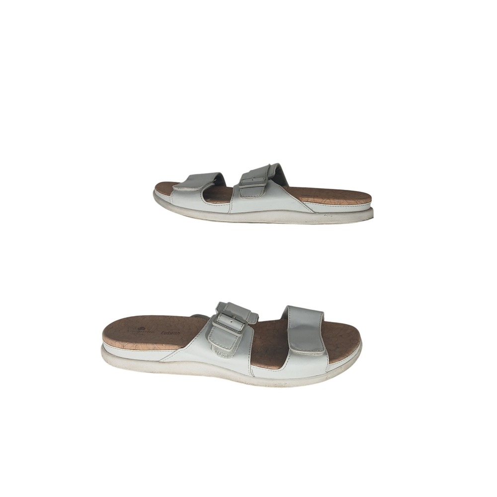Clarks Cloudsteppers Sandals 9 White Adjustable Buckle Comfort Slides X774